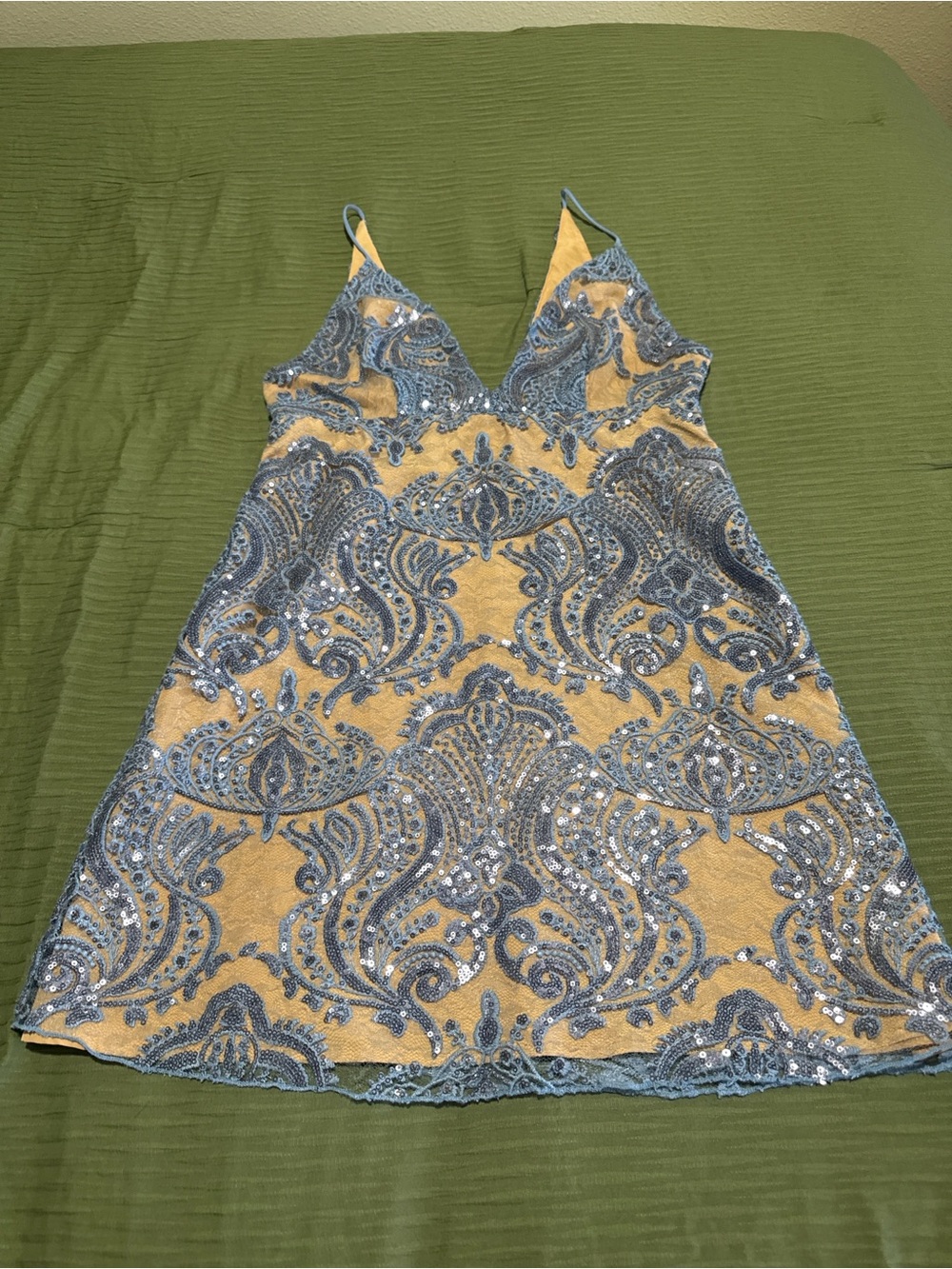 Free People Blue and Gold Sequin Mini Slip Dress